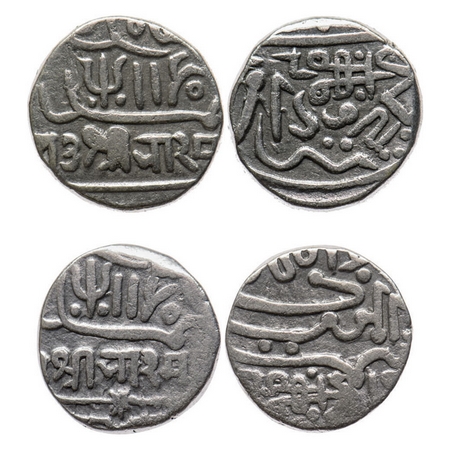 Kutch, Silver Kori (3 Coins), Bharmalji II, INO Ahmad Shah & Muzaffar Shah AH (1165), Star