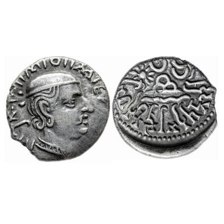 Western Kshatrapas, Karddamaka dynasty, Silver Drachm of Rudrasimha I as Kshatrapa, (c. 18