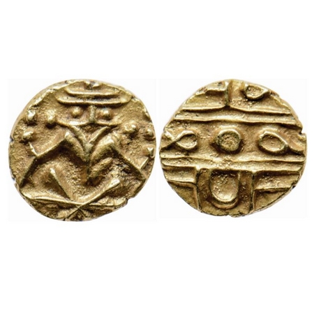 Mysore, Gold Fanam, 0.38gm, Kanthirava Narasaraja Wodeyar (c. 1638-1662 AD), Obv: Narsimha