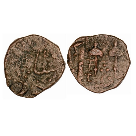 Lunavada, Copper Paisa, 7.61gm, Dalel Singh in Gujarati and Two Umbrellas on Rev. KM Unlis