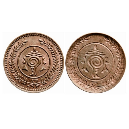 Travancore, Bronze 4 Cash, 1.93gm, Bala Rama Varma II, Lakhi of obverse. KM 58 Type. Uncir