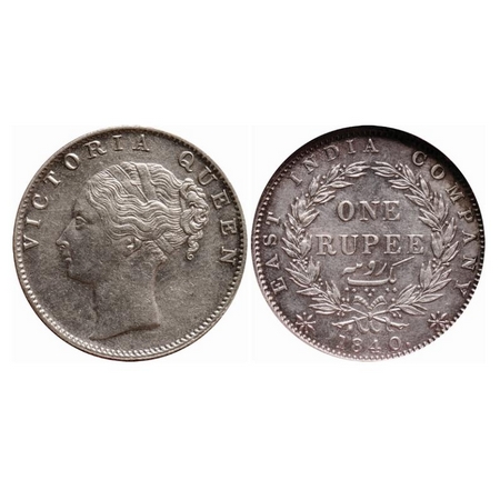 Victoria Queen, Silver, Rupee, 1840, Continuous Legend, Calcutta Mint, English Head, Modif