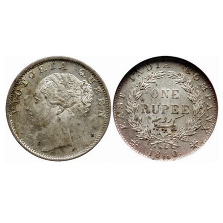 Victoria Queen, Silver, Rupee, 1840, Continuous Legend, Calcutta Mint, English Head, Modif