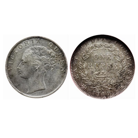 Victoria Queen, Silver, Rupee, 1840, Continuous Legend, Calcutta Mint, English Head, Modif