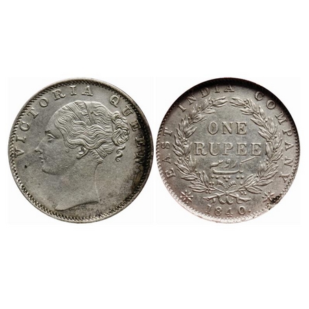 Victoria Queen, Silver, Rupee, 1840, Continuous Legend, Calcutta Mint, English Head, Compl
