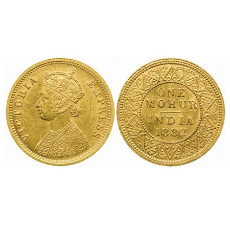 Victoria Empress, Gold, One Mohur, 1882, Two-Flower Type and 'V' in relief, 'C' Privy mark