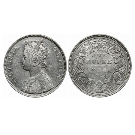 Victoria Queen, Silver, Rupee, 1862, Bombay Mint, B/II/2/0, Ghost on obv and rev, Die crac