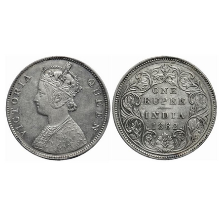 Victoria Queen, Silver, Rupee, 1862, Bombay Mint, B/II/2/0, Die doubling of alphabates Vic