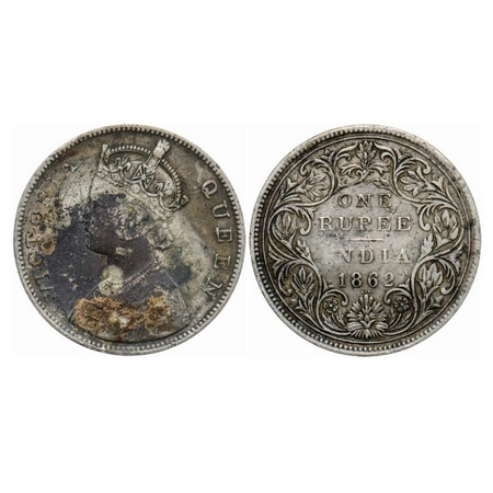 Victoria Queen, Silver, Rupee, 1862, Bombay Mint, B/II/2/3, Re used of earlier rev dies wi