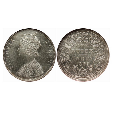 Victoria Queen, Silver, Rupee, 1862, Bombay Mint, A/II/0/7, Die rotation on rev. GK 329. N