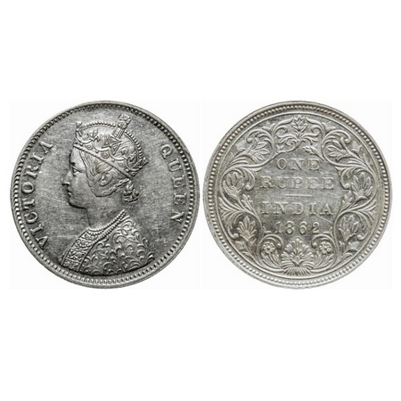 Victoria Queen, Silver, Rupee, 1862, Bombay Mint, A/II/0/7, w/o initial 'J', Unusual 'R' o