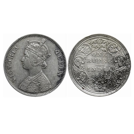 Victoria Queen, Silver, Rupee, 1862, Bombay Mint, A/II/1/10, Dot within the tip of top flo