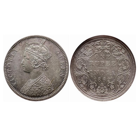 Victoria Queen, Silver, Rupee, 1862, Bombay Mint, A/II/1/2, With initial 'J'. GK 357. NGS 
