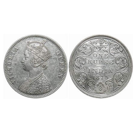 Victoria Queen, Silver, Rupee, 1875, Bombay Mint, A2/II, Dot, With Two 'J's. GK 427. Extre