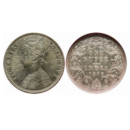 Victoria Empress, Silver, Rupee, 1878, Bombay Mint, A3/II(ii), Dot. GK 453. NGS Slabbed Ve