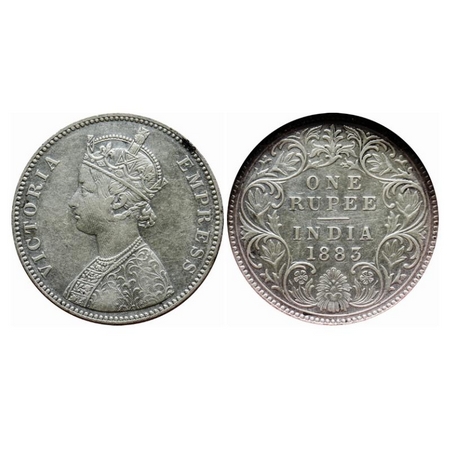 Victoria Empress, Silver, Rupee, 1883, Bombay Mint, A3/I, 'B' raised, Normal numeral 3. GK