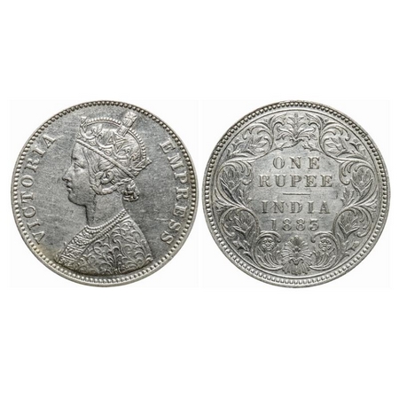 Victoria Empress, Silver, Rupee, 1883, Bombay Mint, A1(i)/I, 'B' raised. GK 484. Extremely