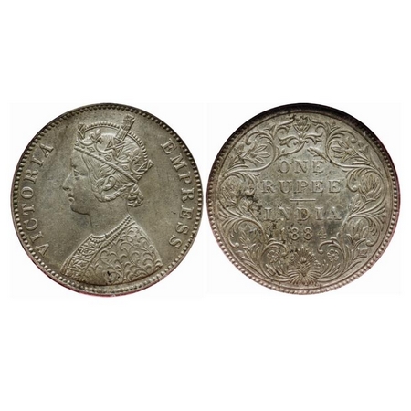 Victoria Empress, Silver, Rupee, 1884, Bombay Mint, A3/II(i), 'B' raised (bottom). GK 487.