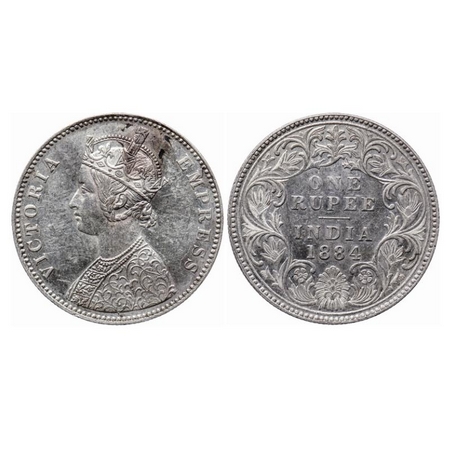 Victoria Empress, Silver, Rupee, 1884, Bombay Mint, A1(i)/I, 'B' raised. GK 491. Extremely