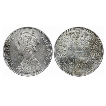 Victoria Empress, Silver, Rupee, 1885, Bombay Mint, A3/II(i), 'B' raised, Top stroke of nu