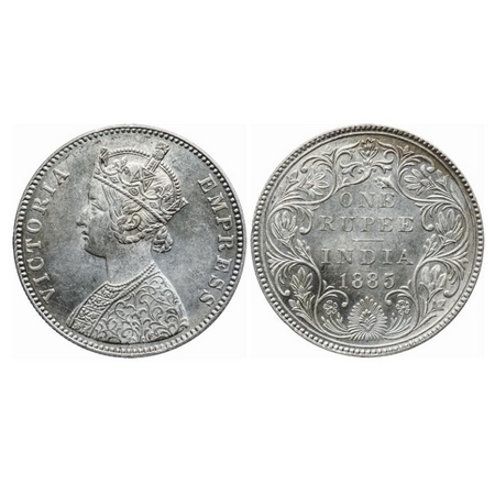 Victoria Empress, Silver, Rupee, 1885, Bombay Mint, A3/II(i), 'B' raised, Top stroke of nu