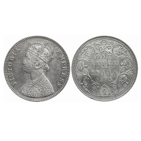 Victoria Empress, Silver, Rupee, 1885, Bombay Mint, A3/II(iv), 'B' raised. GK 501. Almost 