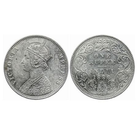Victoria Empress, Silver, Rupee, 1886, Bombay Mint, C2/I, 'B' incused. GK 523. Extremely F