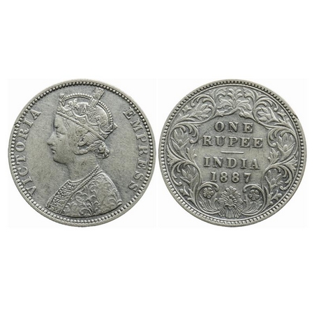 Victoria Empress, Silver, Rupee, 1887, Bombay Mint, C2/I(ii), 'B' raised, a nick on edge r