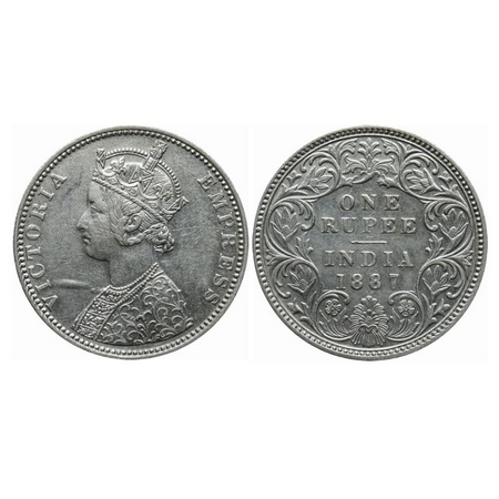 Victoria Empress, Silver, Rupee, 1887, Bombay Mint, C2/I(ii), 'B' raised. GK 533. Extremel