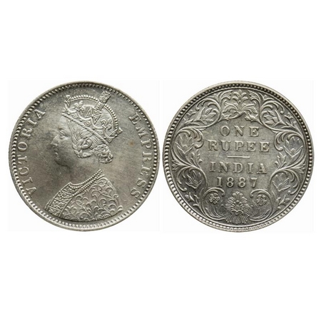Victoria Empress, Silver, Rupee, 1887, Bombay Mint, C2/I(ii), 'B' incused(inverted). GK 54