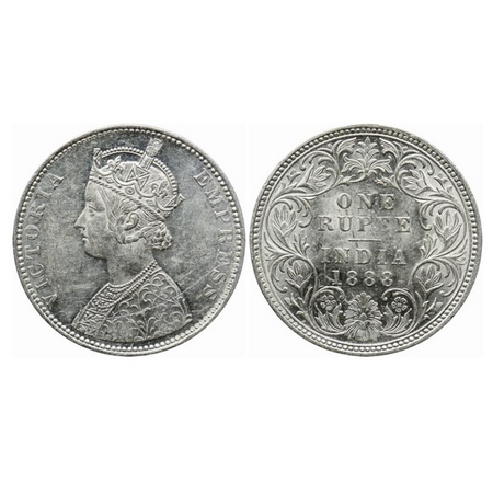 Victoria Empress, Silver, Rupee, 1888, Bombay Mint, C2/I, 'B' raised. GK 551. Extremely Fi