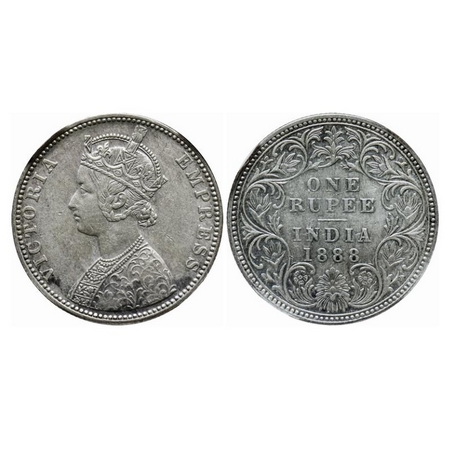 Victoria Empress, Silver, Rupee, 1888, Bombay Mint, C2/I, 'B' raised. GK 551. NGS Slabbed.