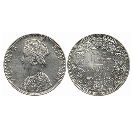 Victoria Empress, Silver, Rupee, 1889, Bombay Mint, C2/I, 'B' incused, Ghost on rev. GK 56