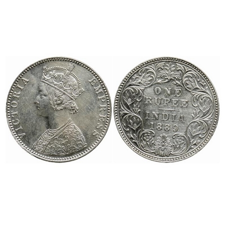Victoria Empress, Silver, Rupee, 1889, Bombay Mint, C2/I, 'B' incused, Ghost on rev. GK 56
