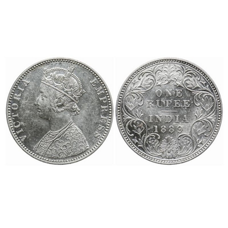 Victoria Empress, Silver, Rupee, 1889, Bombay Mint, C2/I, 'B' incused. GK 564. Uncirculate