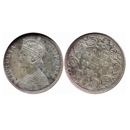 Victoria Empress, Silver, Rupee, 1890, Bombay Mint, C2/I, 'B' incused, 1'o clock. GK 566. 