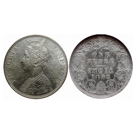Victoria Empress, Silver, Rupee, 1892, Bombay Mint, C2/I, 'B' incused. GK 572. NGS Slabbed