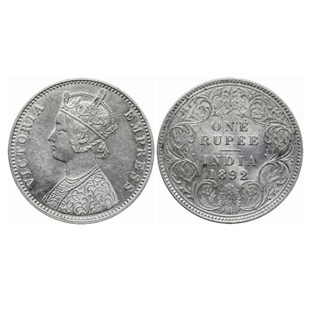 Victoria Empress, Silver, Rupee, 1892, Calcutta Mint, C3/I, 'C' incused. GK 576. Uncircula