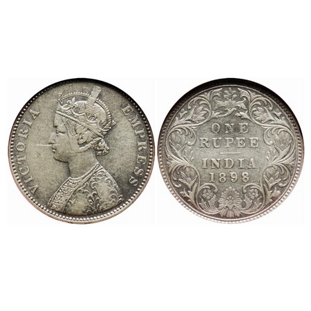 Victoria Empress, Silver, Rupee, 1898, Bombay Mint, A3/I(ii), 'B' incused. GK 586. NGS Sla