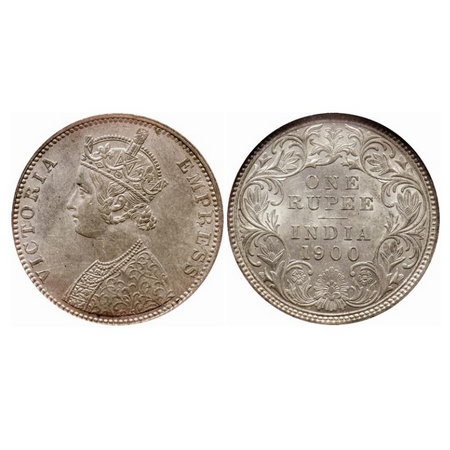 Victoria Empress, Silver, Rupee, 1900, Bombay Mint, A3(i)/I(ii), 'B' incused. GK 589. NGS 
