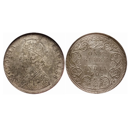 Victoria Empress, Silver, Rupee, 1901, Bombay Mint, C2(ii)/I, 'B' incused. GK 596. NGS Sla