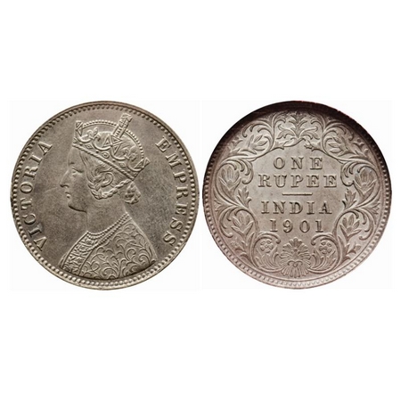 Victoria Empress, Silver, Rupee, 1901, Calcutta Mint, C3/I(i), 'C' incused. GK 598. NGS Sl