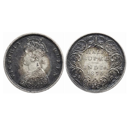 Victoria Queen, Silver, Half Rupee, 1875, Bombay Mint, B1/II, Dot. GK 601. Extremely Fine+