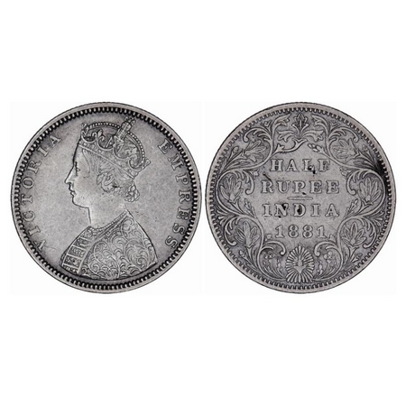 Victoria Empress, Silver, Half Rupee, 1881, Bombay Mint, B2/II, Dot. GK 615. Very Fine+, C