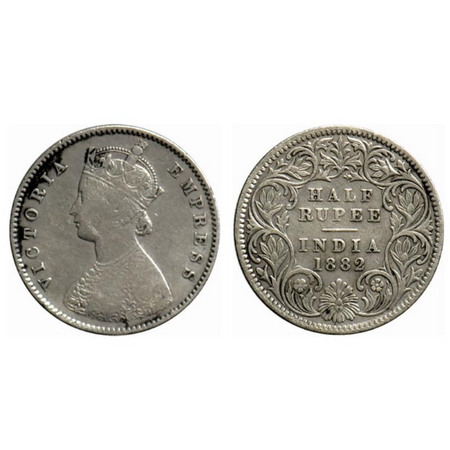 Victoria Empress, Silver, Half Rupee, 1882, Calcutta Mint, A/I, 'C' incuse. GK 621. Fine+,