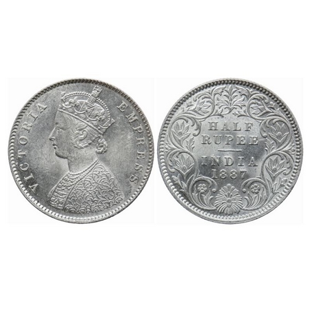 Victoria Empress, Silver, Half Rupee, 1887, Calcutta Mint, A/I, 'C' incused. GK 637. Uncir