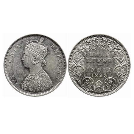 Victoria Empress, Silver, Half Rupee, 1893, Bombay Mint, A/I, 'B' incused. GK 648. Almost 