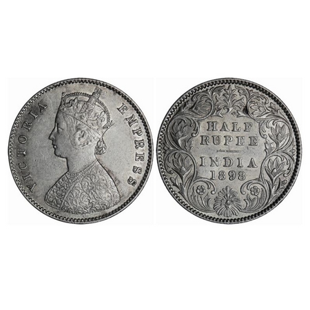 Victoria Empress, Silver, Half Rupee, 1898, Calcutta Mint, A/I, 'C' incused. GK 661. Extre