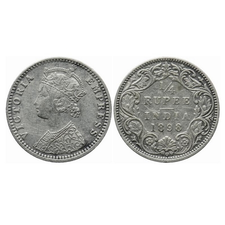 Victoria Empress, Silver, 1/4 Rupee, 1898, Bombay Mint, C(i)/I, 'B' incused. GK 734. Very 