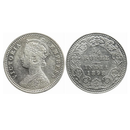 Victoria Empress, Silver, 1/4 Rupee, 1898, Calcutta Mint, C/II, 'C' incused. GK 735. About